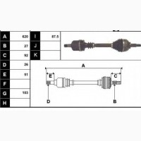 Бу привод левый Renault Laguna 2, 8200387550, 8200022321 2.2dci, 3.0 АКПП, (26шл./27шл.)