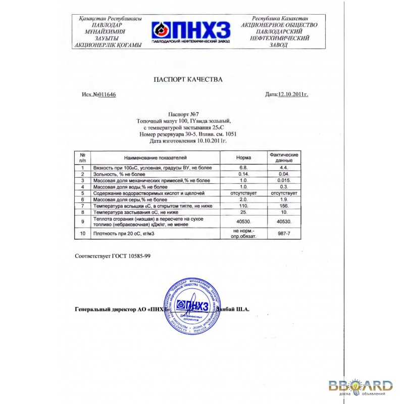 Коммерческое предложение по поставке топлива образец