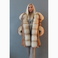 Luxury collection! Очень красивая и нежная парка с мехом блюфрост, покраска Amber fox, 44р