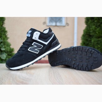 Кроссовки New Balance 574 Low Black черные зимние с мехом