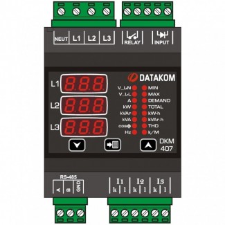 DATAKOM DKM-407 Анализатор электрической сети, DIN рейка, THD, RS-485, 1 дискретный вход